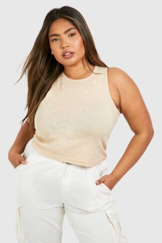 Womens Plus Washed Rib Racer Vest - Beige - 16, Beige