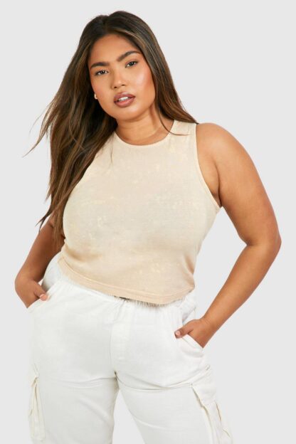 Womens Plus Washed Rib Racer Vest - Beige - 16, Beige
