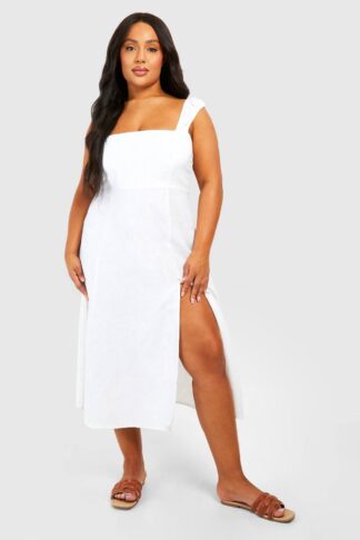 Womens Plus Woven Lace Up Back Flippy Mini Dress - White - 16, White