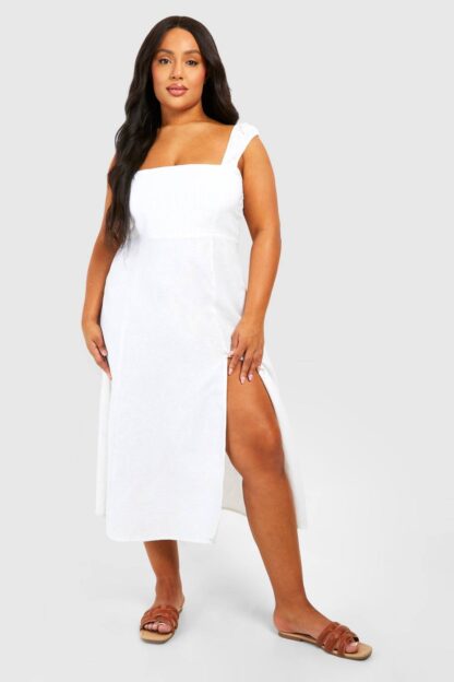 Womens Plus Woven Lace Up Back Flippy Mini Dress - White - 16, White