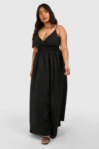 Womens Plus Woven Shirred Waist Maxi Dress - Black - 16, Black