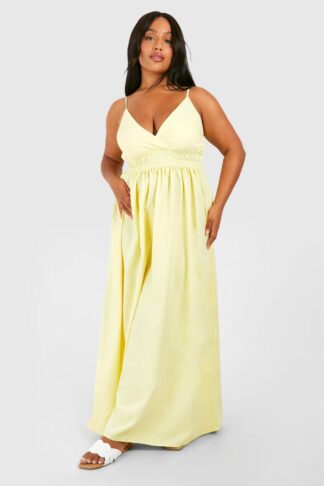 Womens Plus Woven Shirred Waist Maxi Dress - Yellow - 16, Yellow