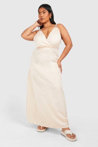 Womens Plus Woven Strappy V Neck Maxi Dress - Beige - 16, Beige