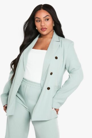 Womens Plus Woven Tailored Self Fabric Button Detail Blazer - Green - 16, Green