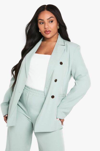 Womens Plus Woven Tailored Self Fabric Button Detail Blazer - Green - 16, Green