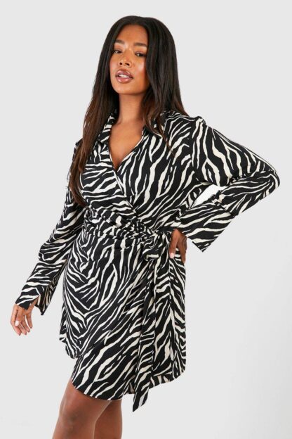 Womens Plus Zebra Print Wrapped Dress - Black - 28, Black