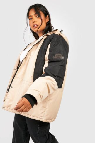 Womens Plus Arm Detail Hooded Parka Coat - Beige - 18, Beige