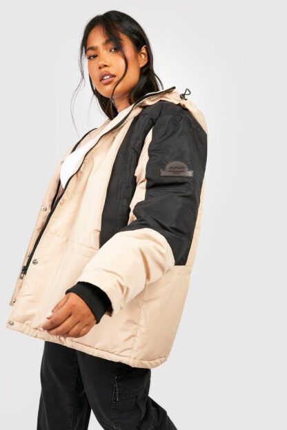 Womens Plus Arm Detail Hooded Parka Coat - Beige - 18, Beige