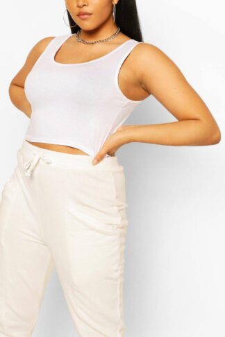 Womens Plus Basic Scoop Sleeveless Crop Top - White - 20, White