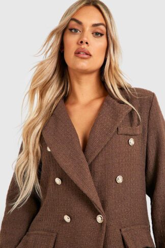Womens Plus Boucle Blazer - Brown - 18, Brown