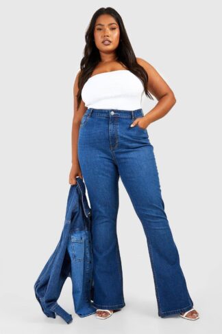 Womens Plus Butt Shaper Stretch Flared Jeans - Blue - 20, Blue