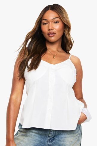 Womens Plus Button Down Cami - White - 22, White