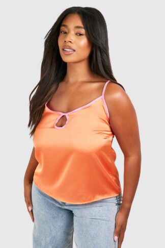 Womens Plus Contrast Trim Key Hole Cami Top - Orange - 28, Orange