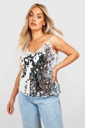 Womens Plus Disco Sequin Cami Top - Grey - 18, Grey