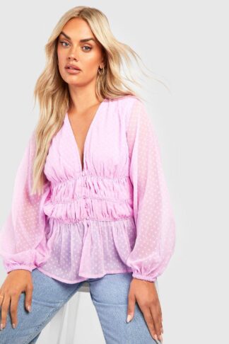 Womens Plus Dobby Ruched Blouse - Purple - 26, Purple