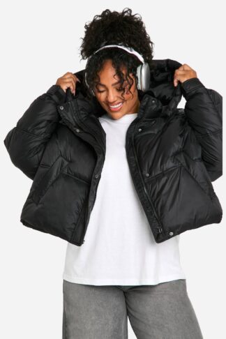 Womens Plus Hooded Puffer Jacket - Black - 26, Black