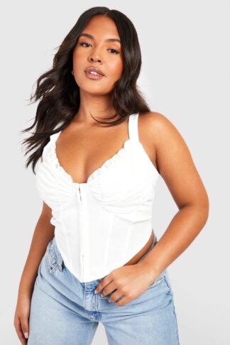 Womens Plus Hook And Eye Ruched Cup Corset Top - White - 20, White
