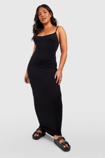 Womens Plus Jersey Strappy Maxi Dress - Black - 16, Black