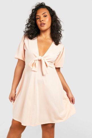 Womens Plus Knot Front Skater Dress - Pink - 18, Pink