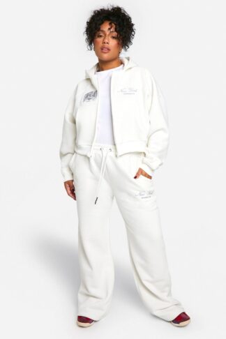 Womens Plus Printed Zip Through Boxy Hoodie And Straight Leg Jogger Tracksuit - Cream - 16, Cream