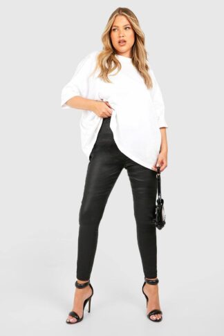 Womens Plus Pu Coated Skinny Jeans - Black - 22, Black