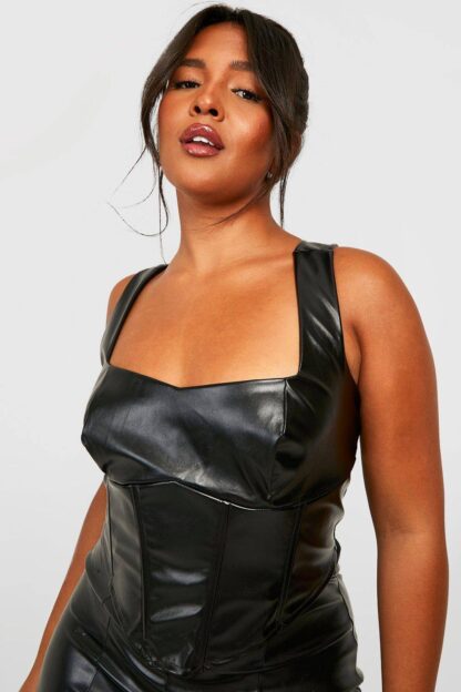 Womens Plus Pu Corset Top - Black - 18, Black