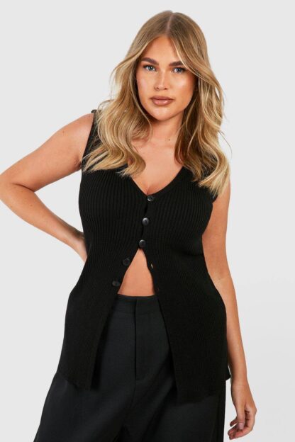 Womens Plus Rib Knitted Longline Top - Black - 22, Black