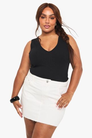 Womens Plus Rib V Neck Vest Top - Black - 16, Black