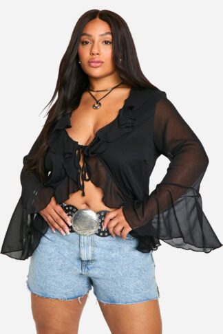 Womens Plus Rose Ruffle Blouse - Black - 18, Black