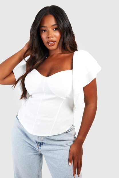 Womens Plus Ruffle Sleeve Corset Top - White - 22, White