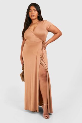 Womens Plus Super Soft Wrap Front Maxi Dress - Beige - 28, Beige
