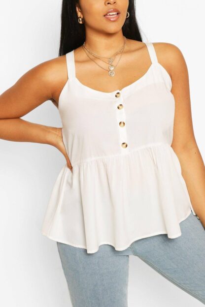 Womens Plus Tort Button Smock Cami Top - White - 16, White