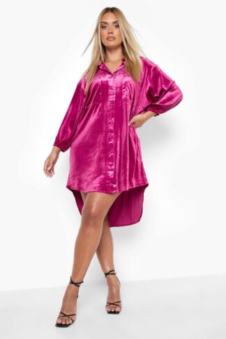 Womens Plus Velvet Oversized Shirt Dress - Red - 28, Red