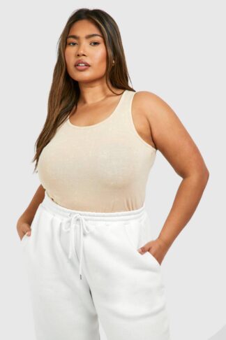 Womens Plus Washed Rib Scoop Vest - Beige - 16, Beige