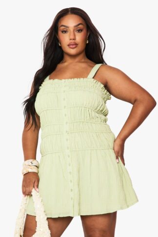 Womens PLUS STRAPPY SHIRRED SKATER DRESS