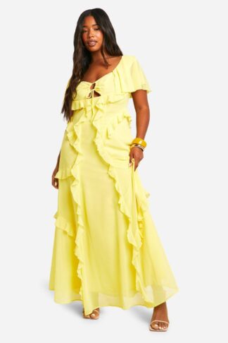 Womens Plus Angel Sleeve Keyhole Ruffle Maxi Dress - Yellow - 28, Yellow