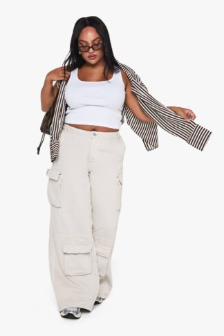 Womens Plus Baggy Boyfriend Cargo Jeans - Beige - 16, Beige