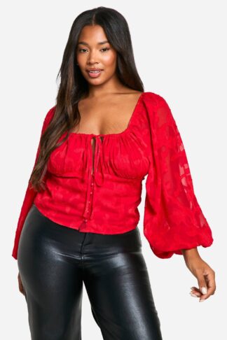 Womens Plus Burnout Milkmaid Corset Top - Red - 22, Red