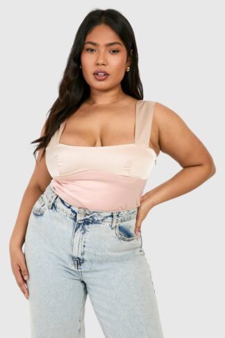 Womens Plus Contrast Detail Cami Top - Beige - 28, Beige