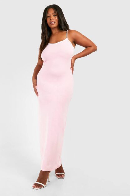 Womens Plus Cotton Elastance Contrast Maxi Dress - Pink - 22, Pink