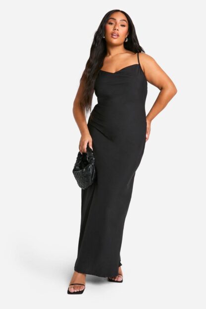 Womens Plus Cowl Neck Maxi Dress - Black - 16, Black