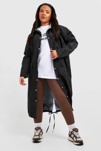 Womens Plus Double Layer Shell Longline Rain Parka - Black - 18, Black
