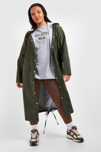 Womens Plus Double Layer Shell Longline Rain Parka - Green - 20, Green