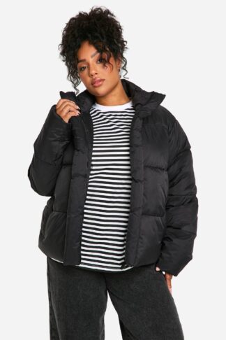 Womens Plus Funnel Neck Puffer Jacket - Black - 18, Black