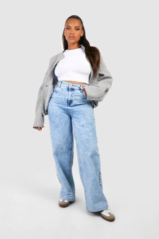 Womens Plus High Waist Bum Shaper Wide Leg Jean - Blue - 20, Blue
