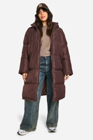 Womens Plus Hooded Puffer Coat - Brown - 20, Brown