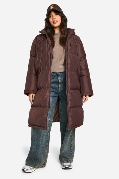 Womens Plus Hooded Puffer Coat - Brown - 20, Brown