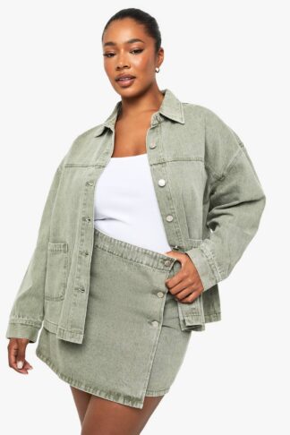Womens Plus Khaki Washed Denim Skirt