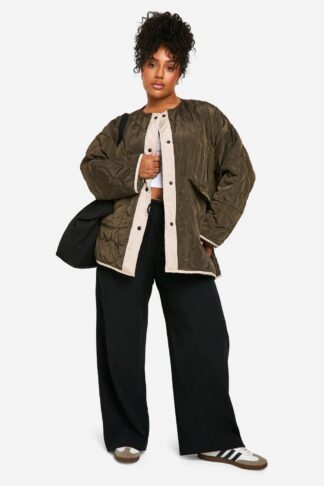 Womens Plus Quilt Detail Oversized Jacket - Green - 22, Green