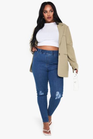 Womens Plus Rip Knee Skinny Jegging - Blue - 16, Blue